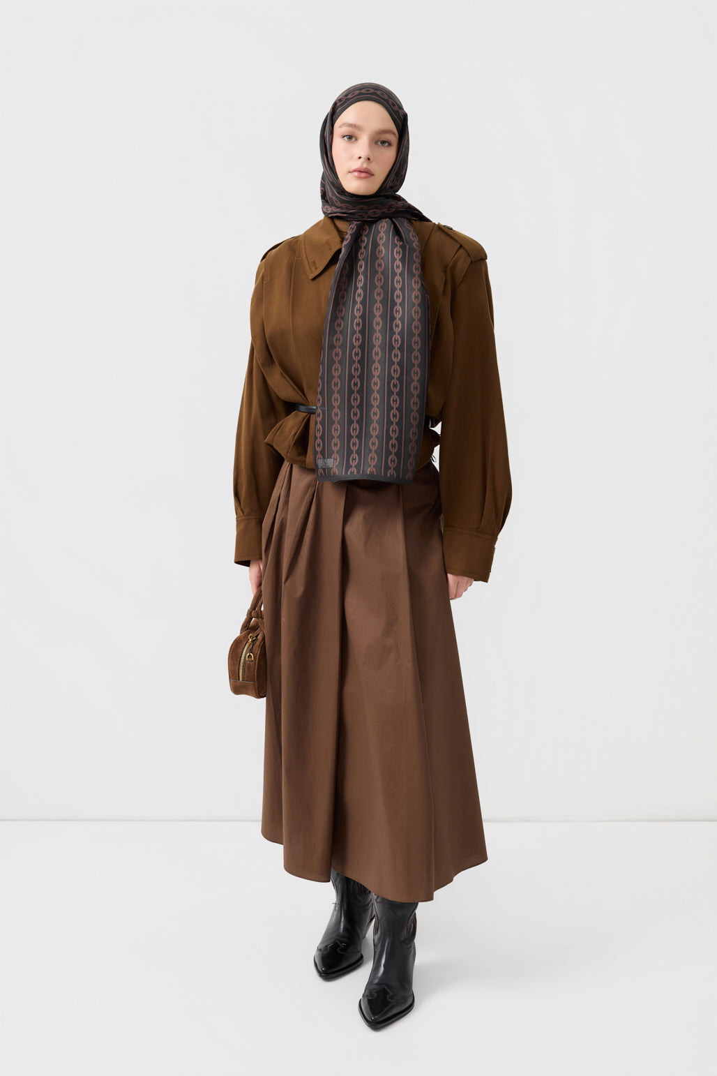 Cotton Twill Şal Chain Kahve