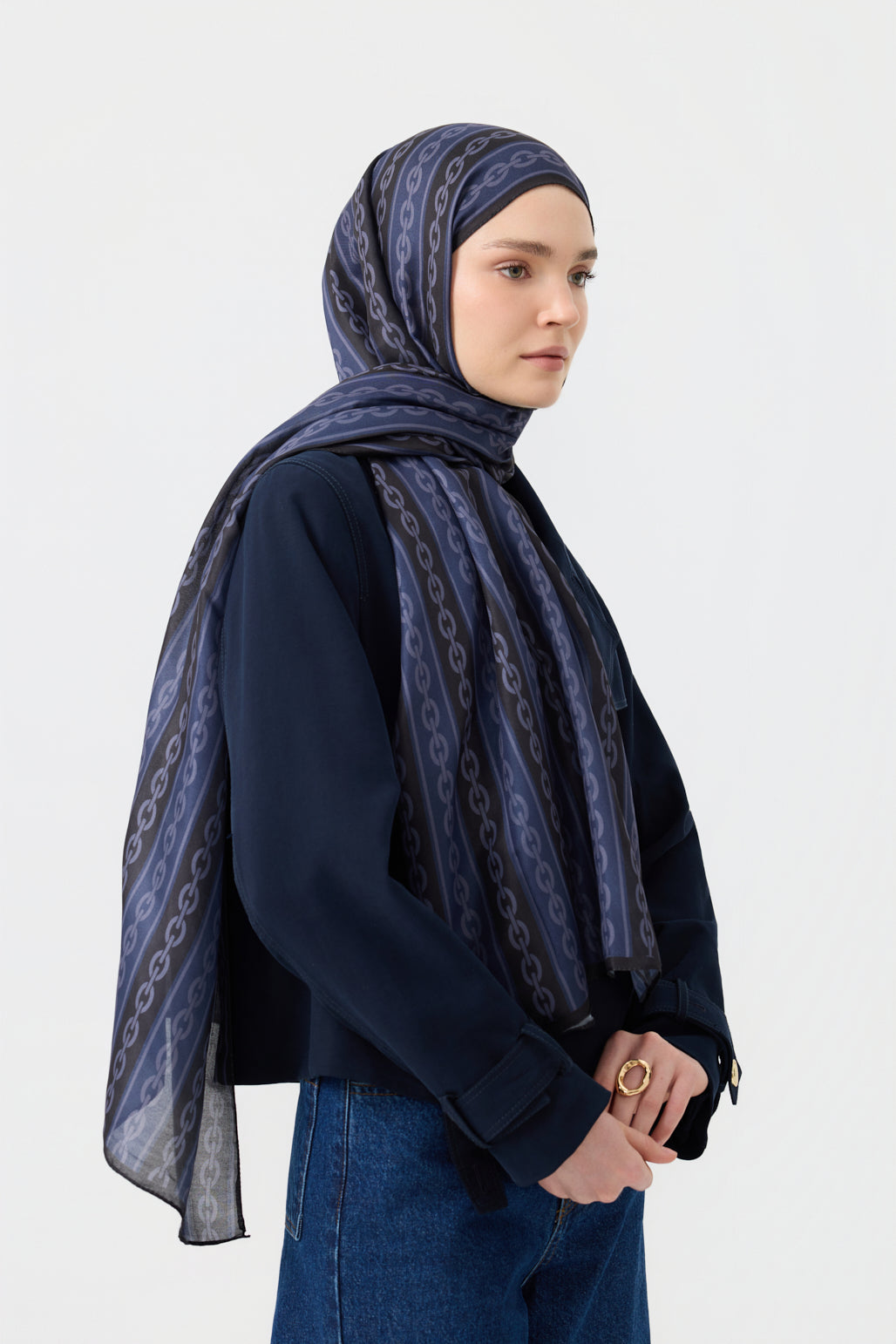 Cotton Twill Şal Chain Lacivert