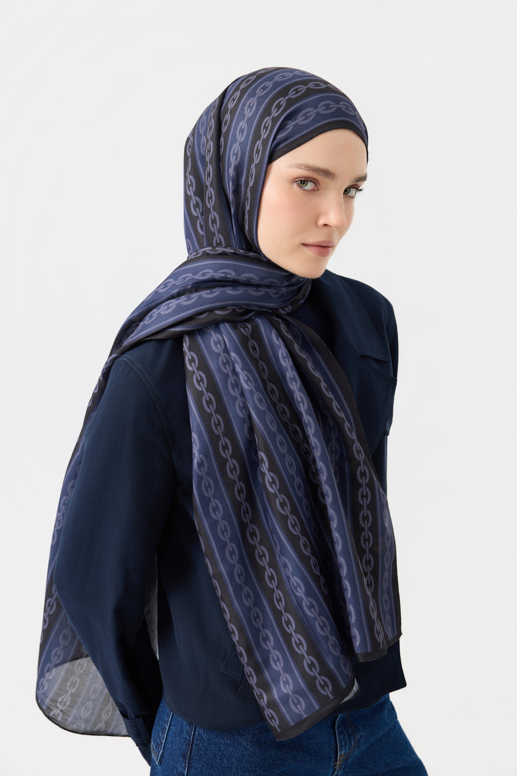 Cotton Twill Şal Chain Lacivert