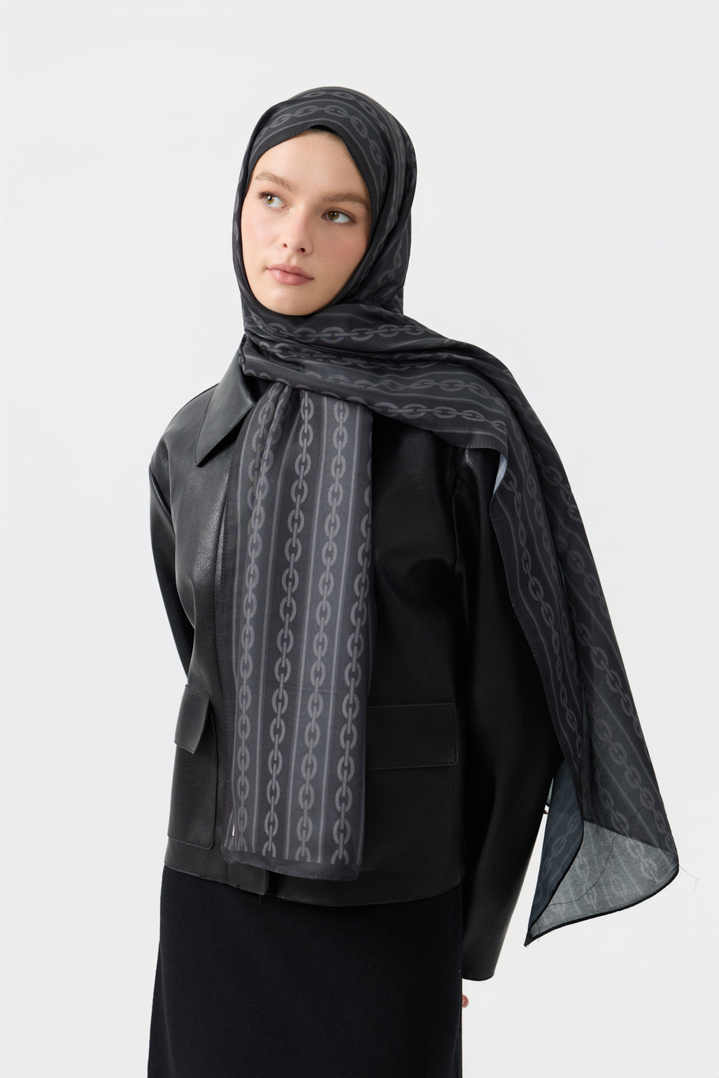 Cotton Twill Şal Chain Siyah