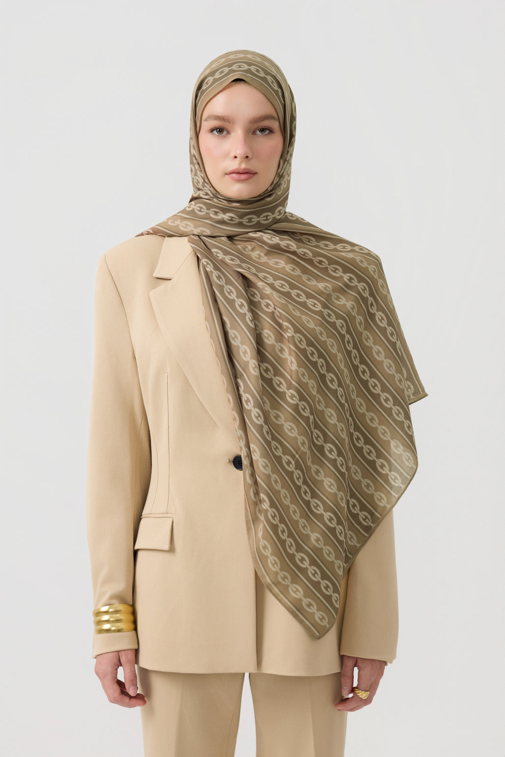 Cotton Twill Şal Chain Yağ Yeşili
