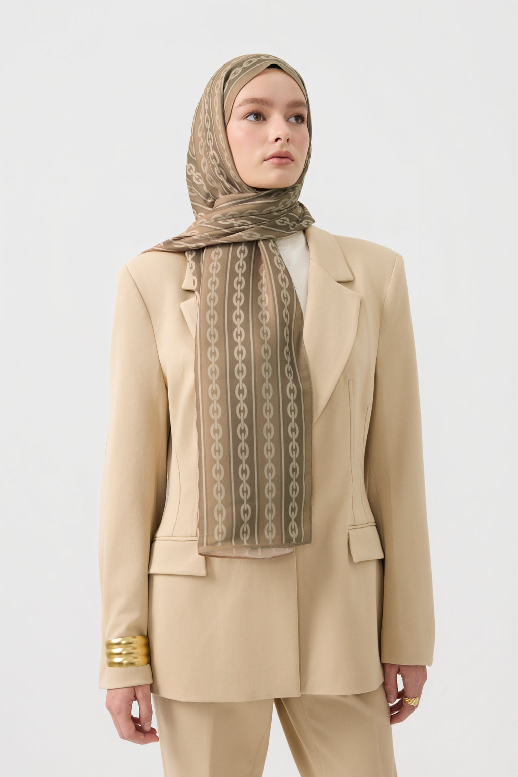 Cotton Twill Şal Chain Yağ Yeşili