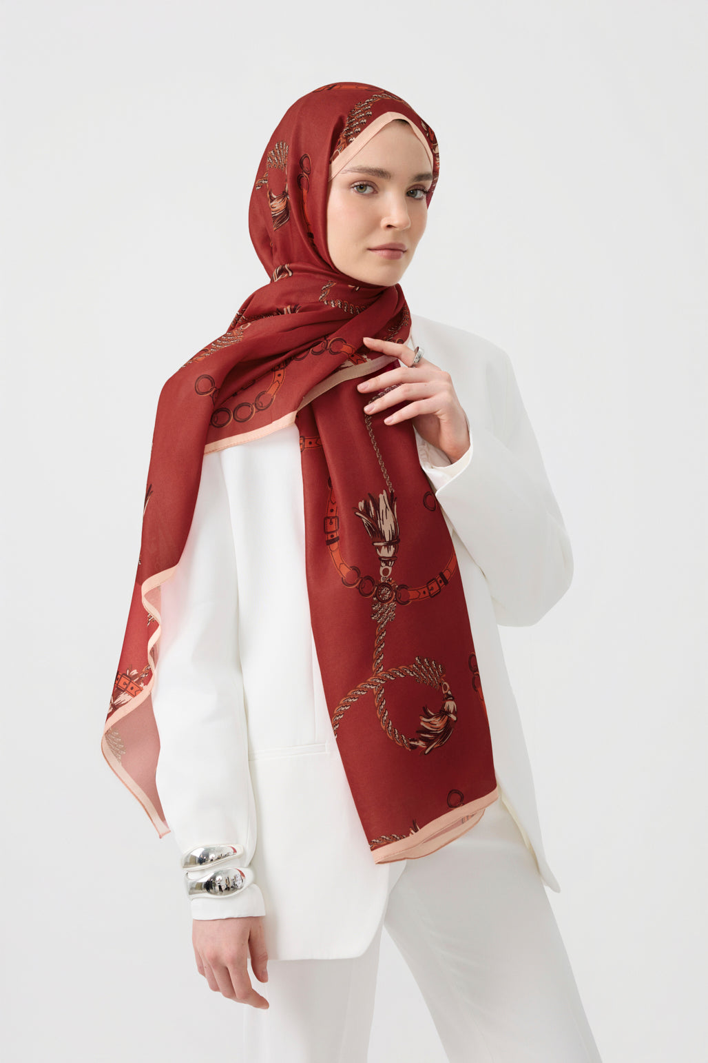 Cotton Twill Şal Linkage Kırmızı