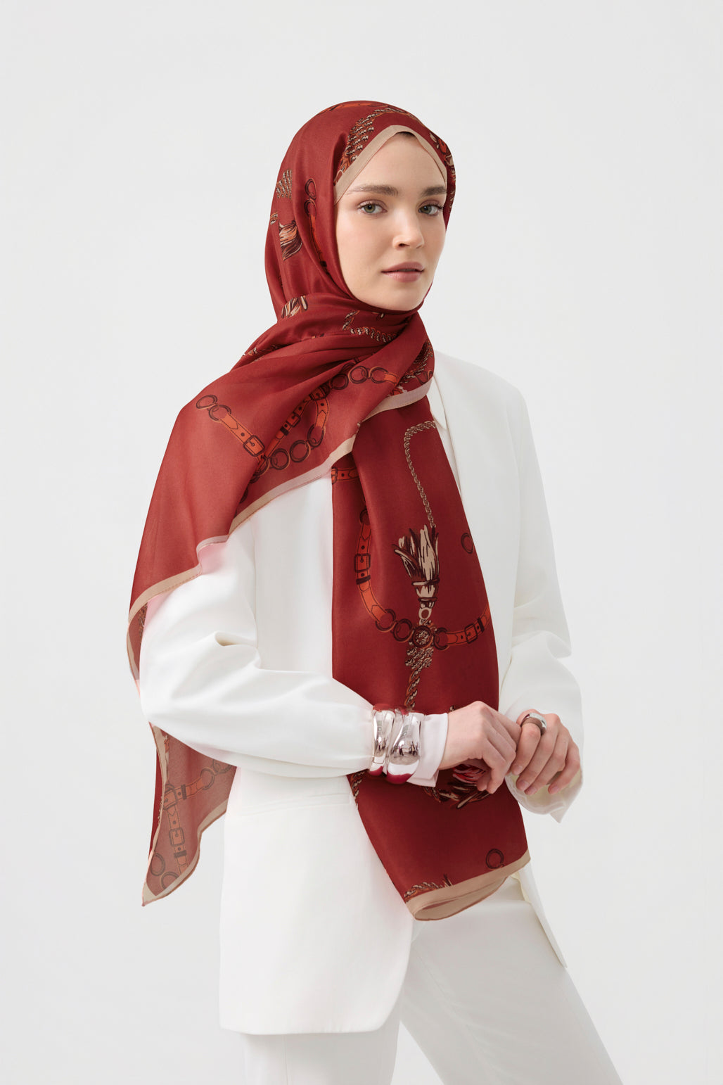 Cotton Twill Şal Linkage Kırmızı