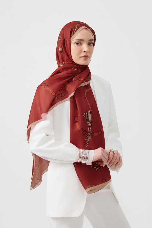 Cotton Twill Şal Linkage Kırmızı