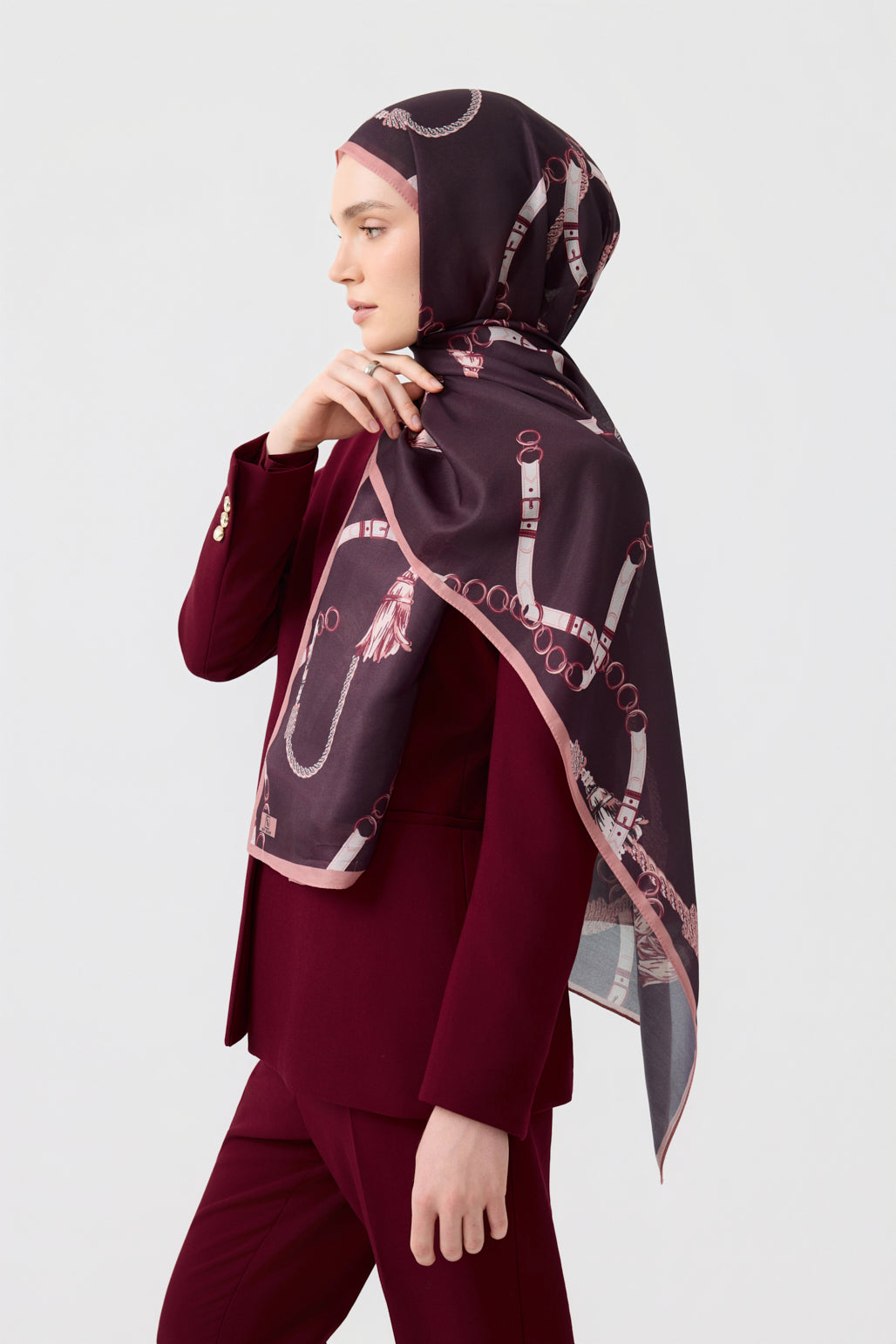 Cotton Twill Şal Linkage Mürdüm Eriği