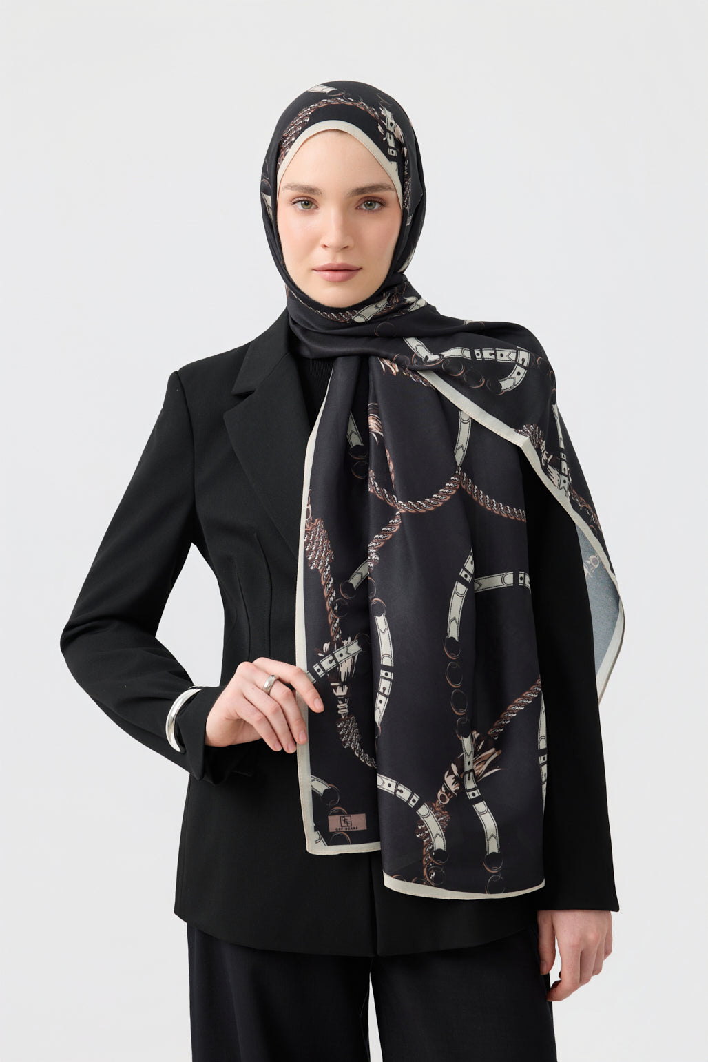 Cotton Twill Şal Linkage Siyah