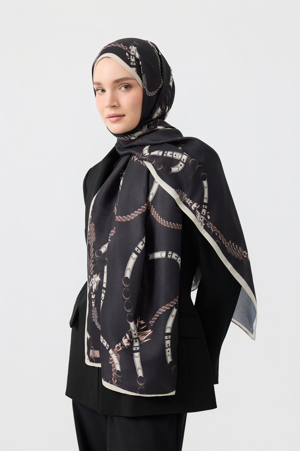 Cotton Twill Şal Linkage Siyah