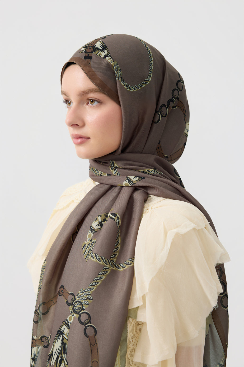 Cotton Twill Şal Linkage Soğuk Kahve