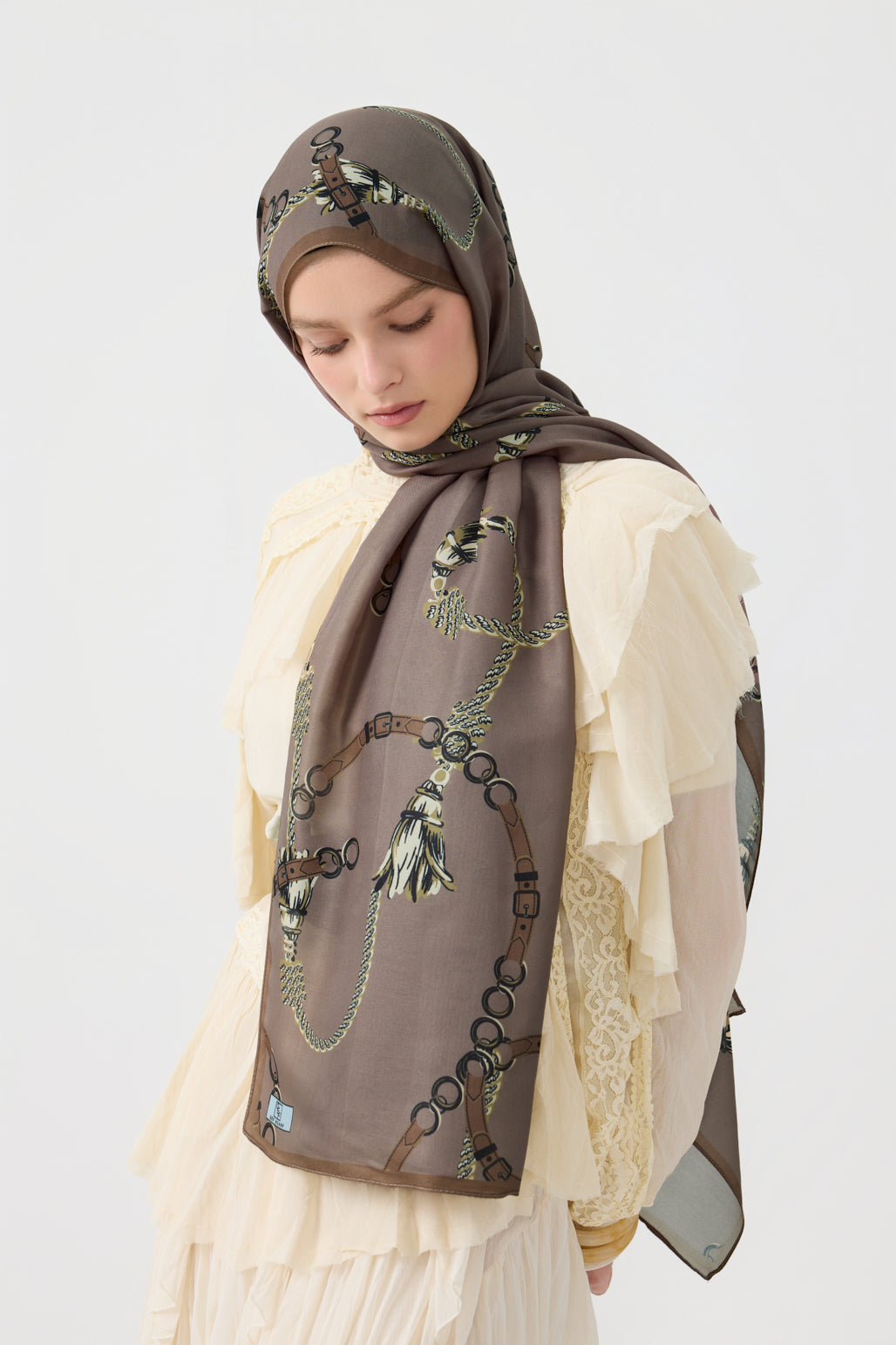 Cotton Twill Şal Linkage Soğuk Kahve