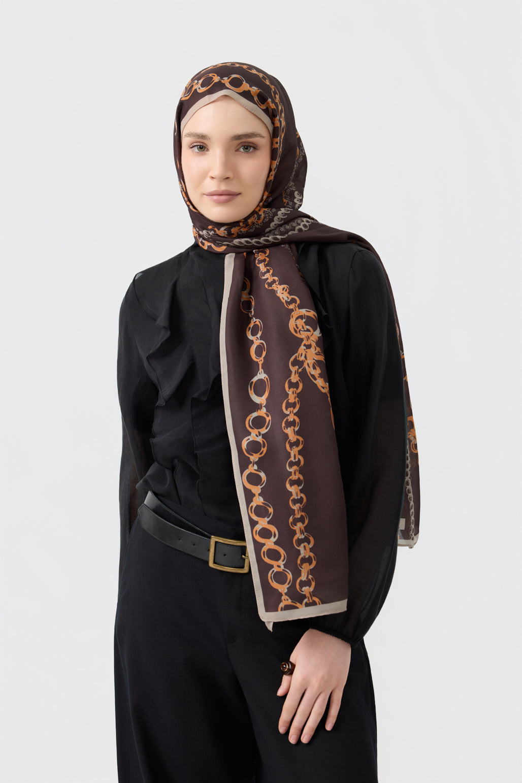 Cotton Twill Şal Loop Line Acı Kahve