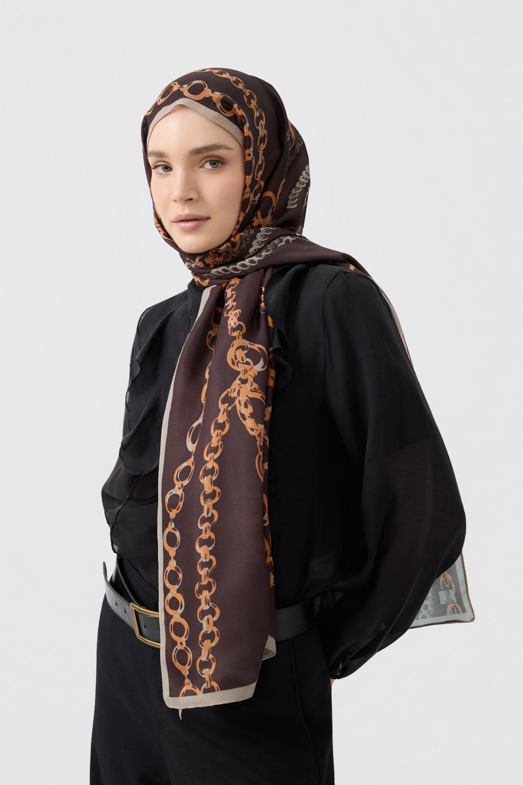 Cotton Twill Şal Loop Line Acı Kahve