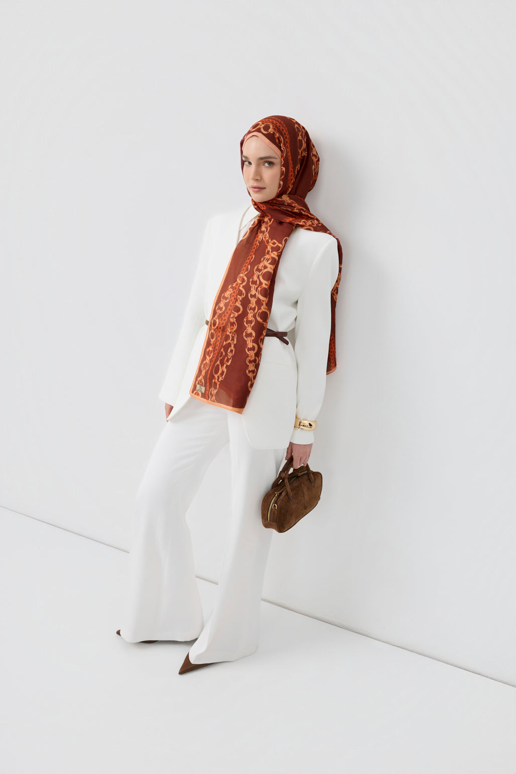 Cotton Twill Şal Loop Line Bordo