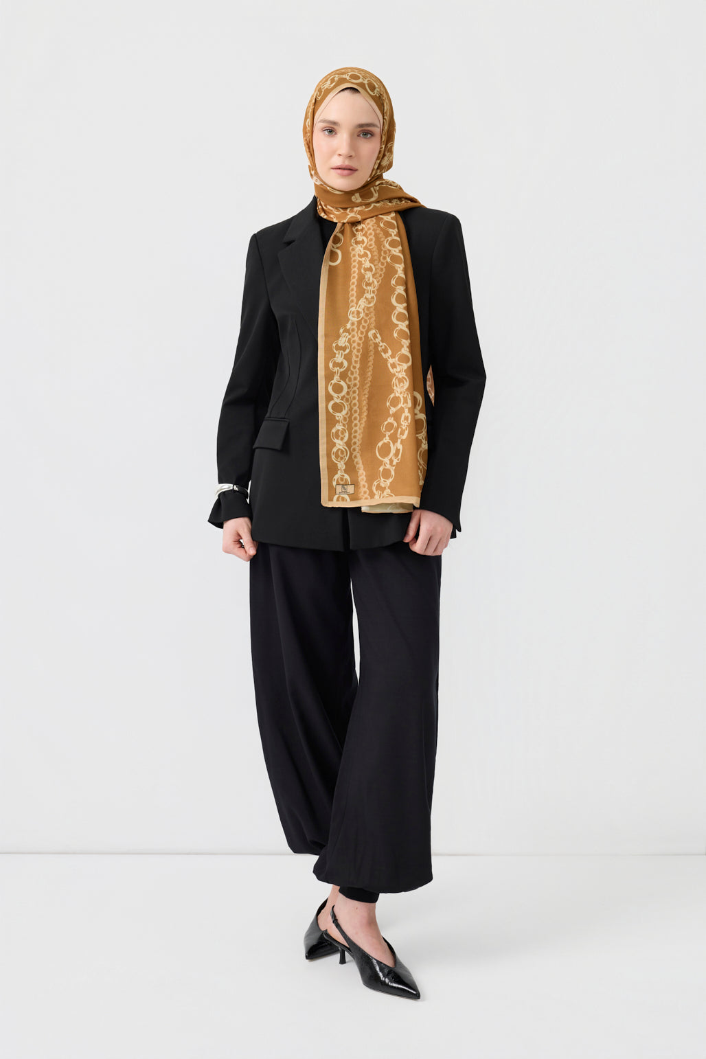 Cotton Twill Şal Loop Line Camel