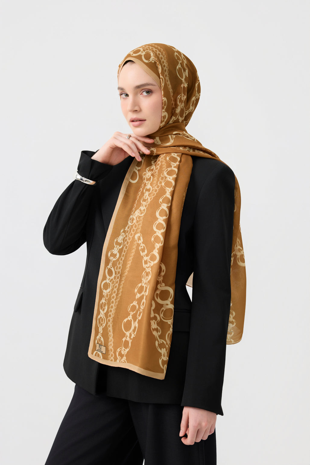 Cotton Twill Şal Loop Line Camel