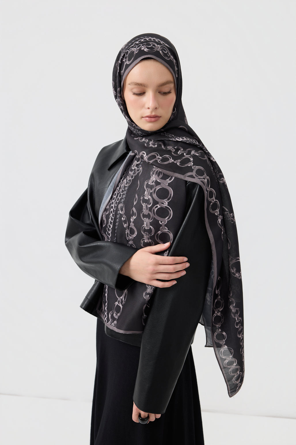 Cotton Twill Şal Loop Line Gri