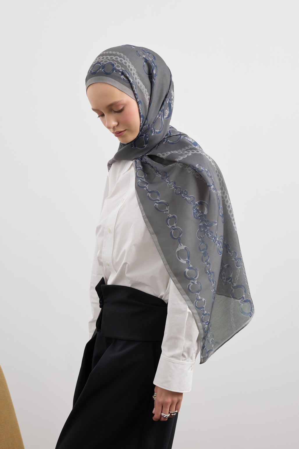 Cotton Twill Şal Loop Line Gümüş