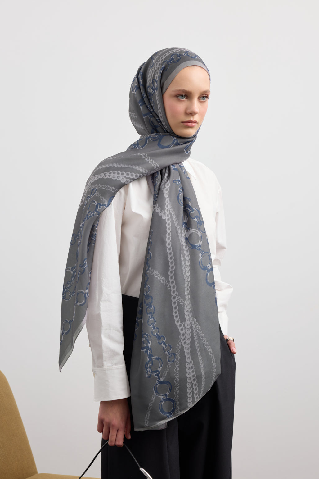 Cotton Twill Şal Loop Line Gümüş