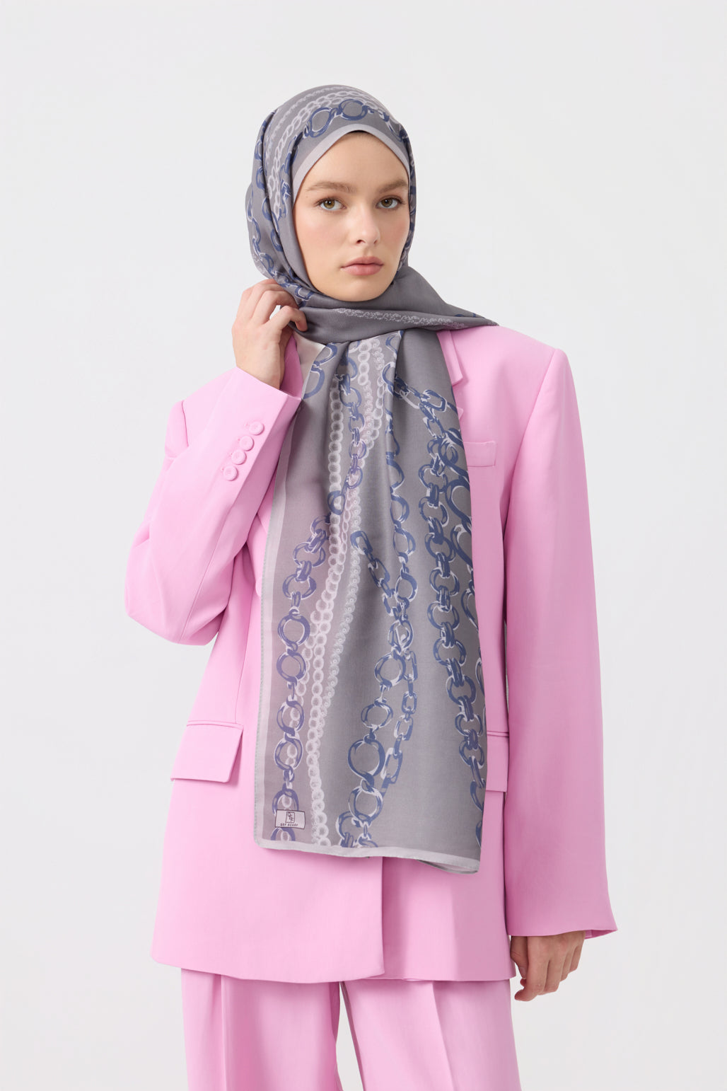 Cotton Twill Şal Loop Line Gümüş