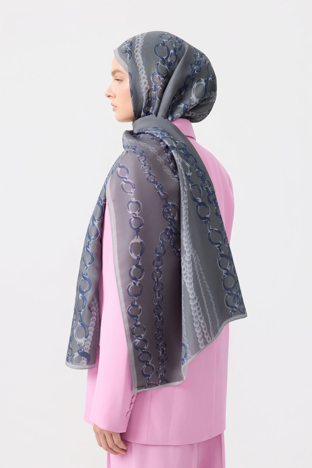 Cotton Twill Şal Loop Line Gümüş