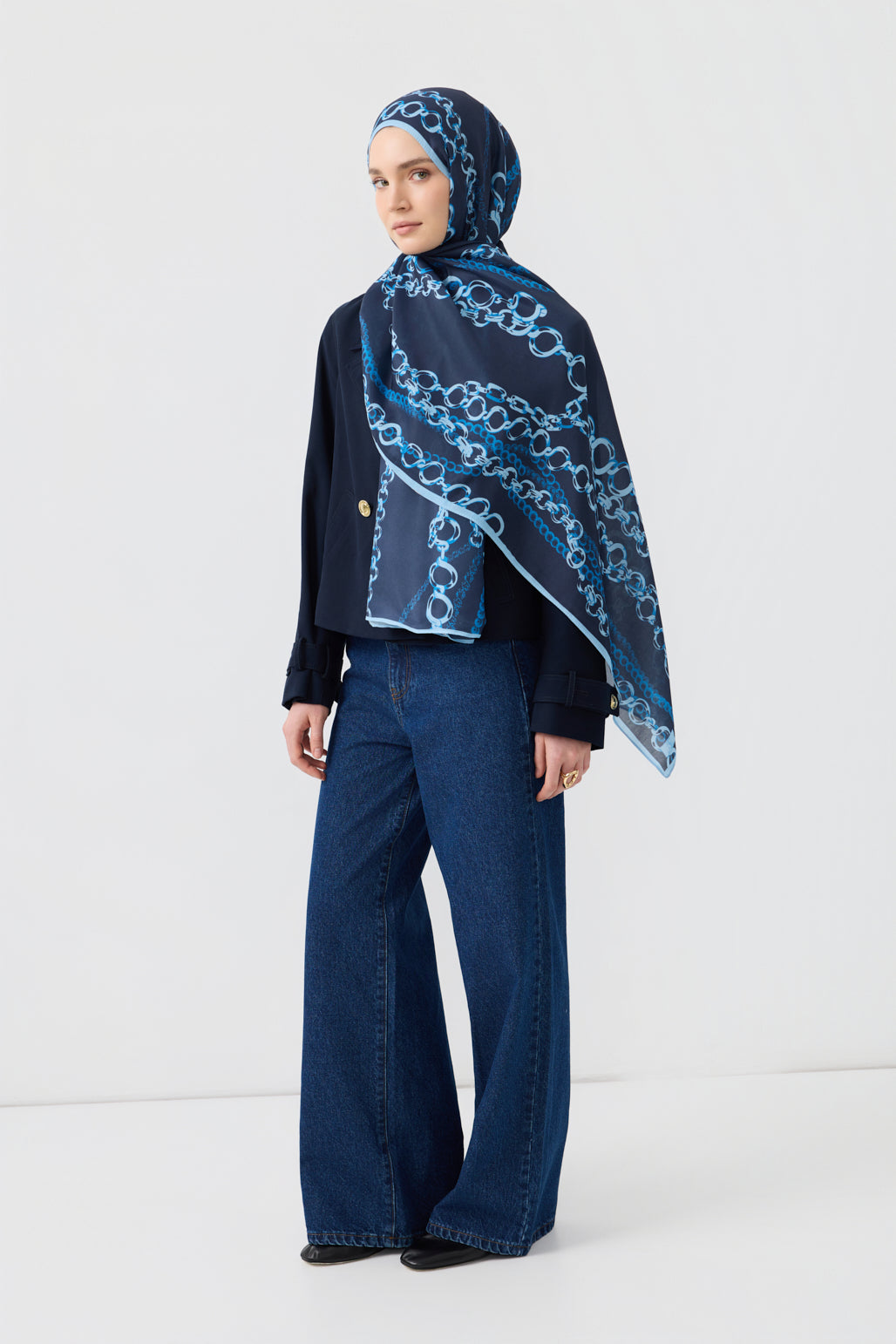 Cotton Twill Şal Loop Line İndigo