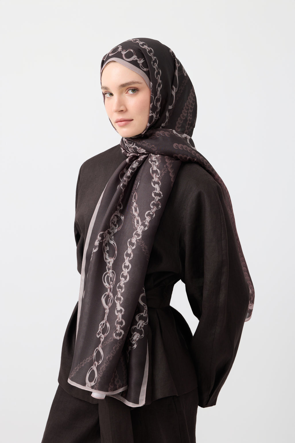 Cotton Twill Şal Loop Line Kahve