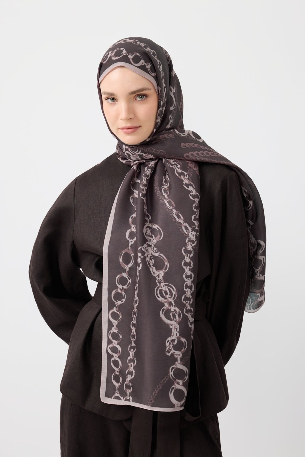 Cotton Twill Şal Loop Line Kahve