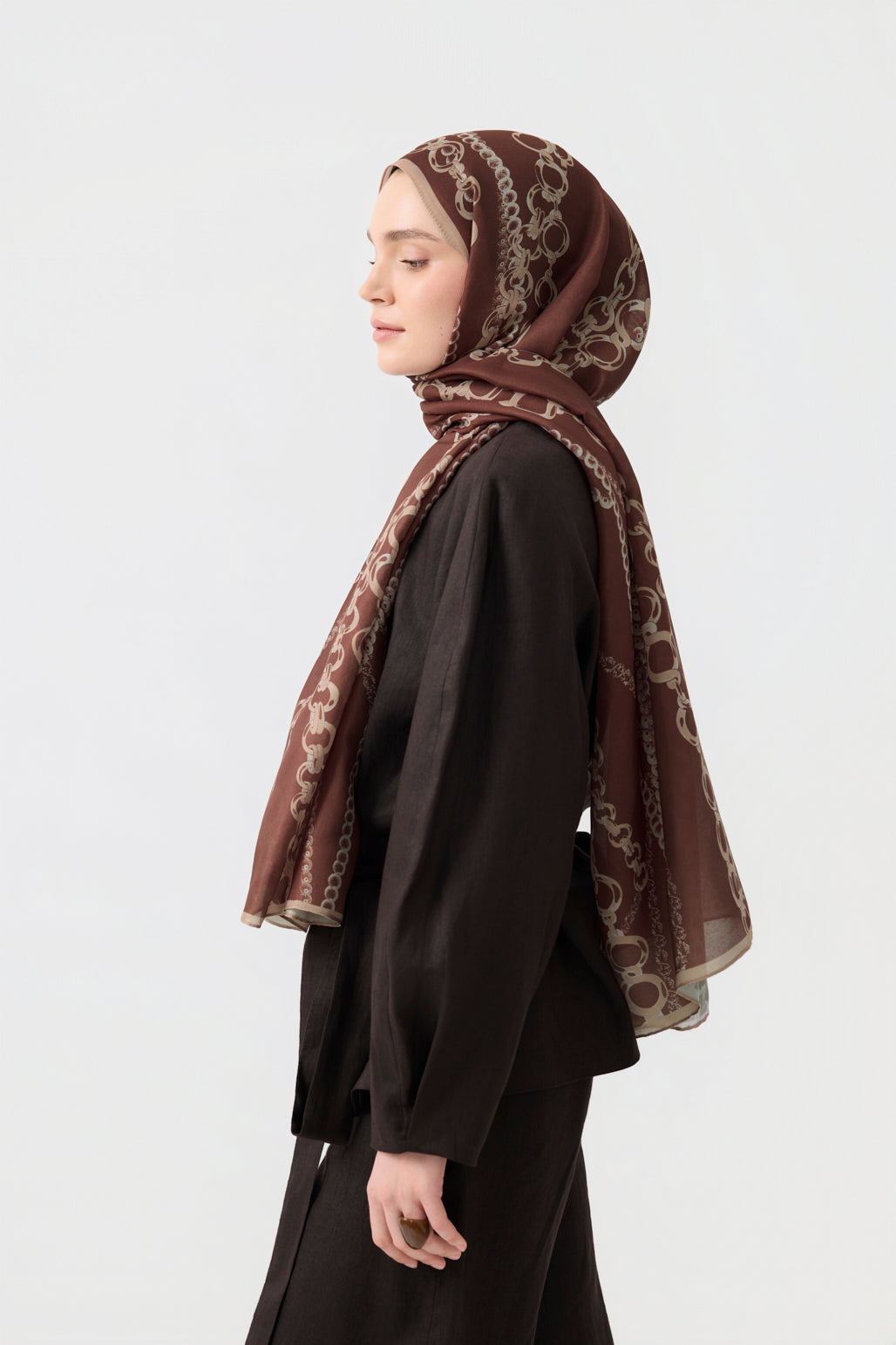 Cotton Twill Şal Loop Line Kızıl Kahve
