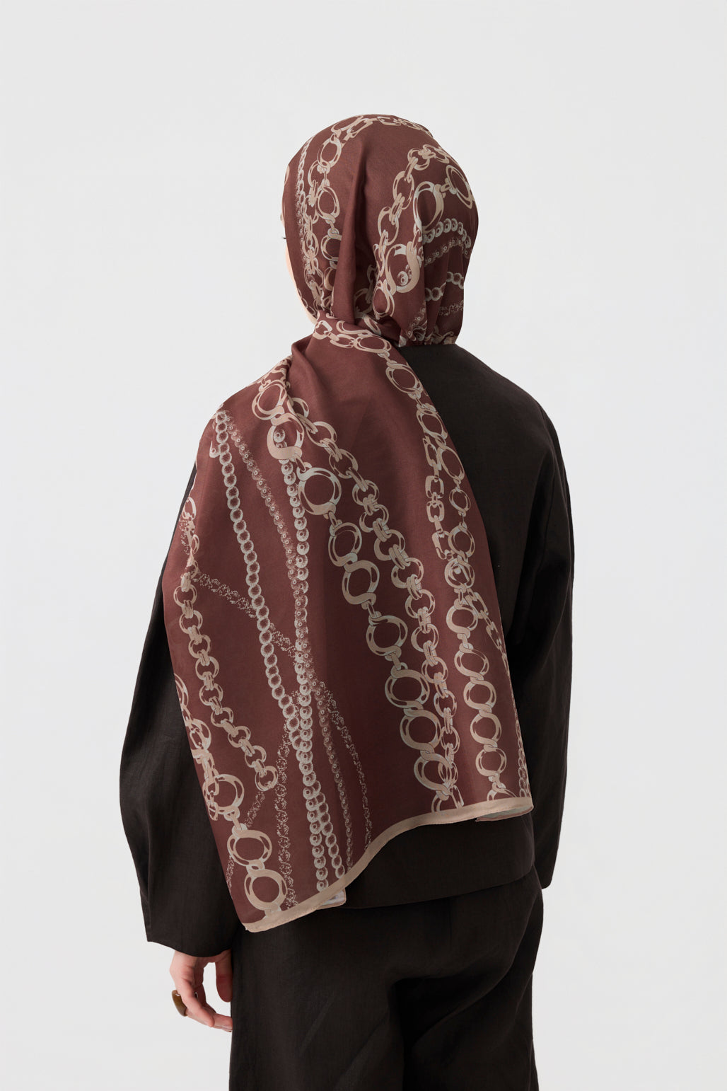 Cotton Twill Şal Loop Line Kızıl Kahve