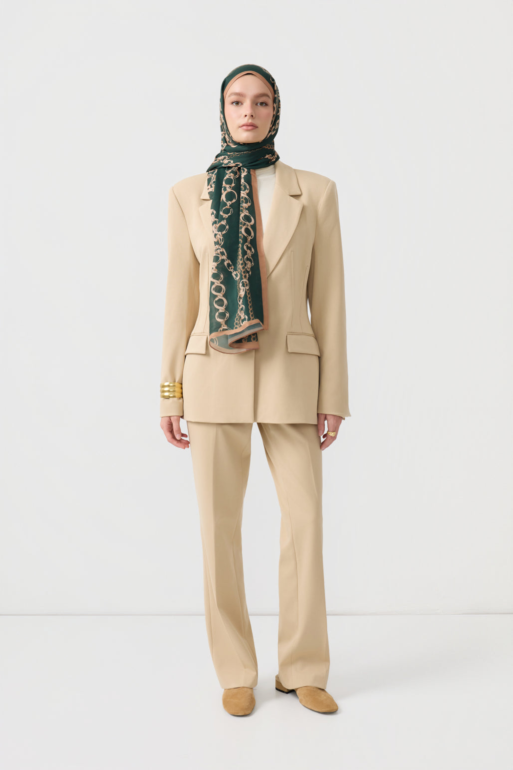 Cotton Twill Şal Loop Line Koyu Yeşil