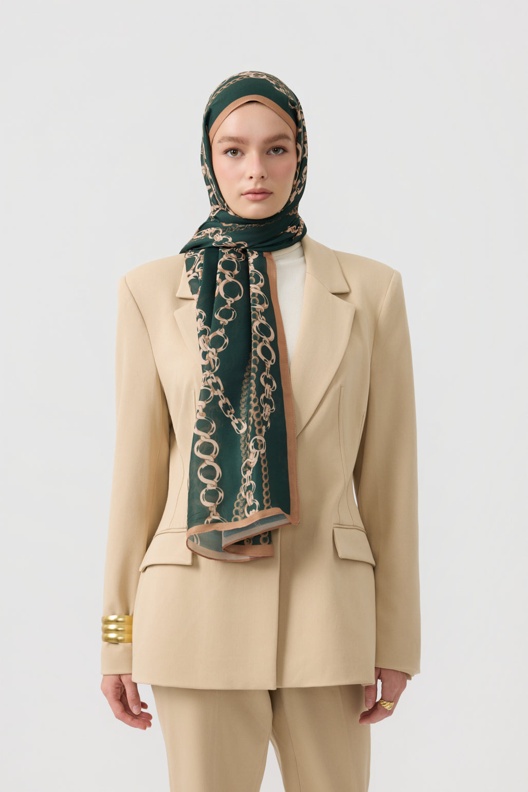 Cotton Twill Şal Loop Line Koyu Yeşil