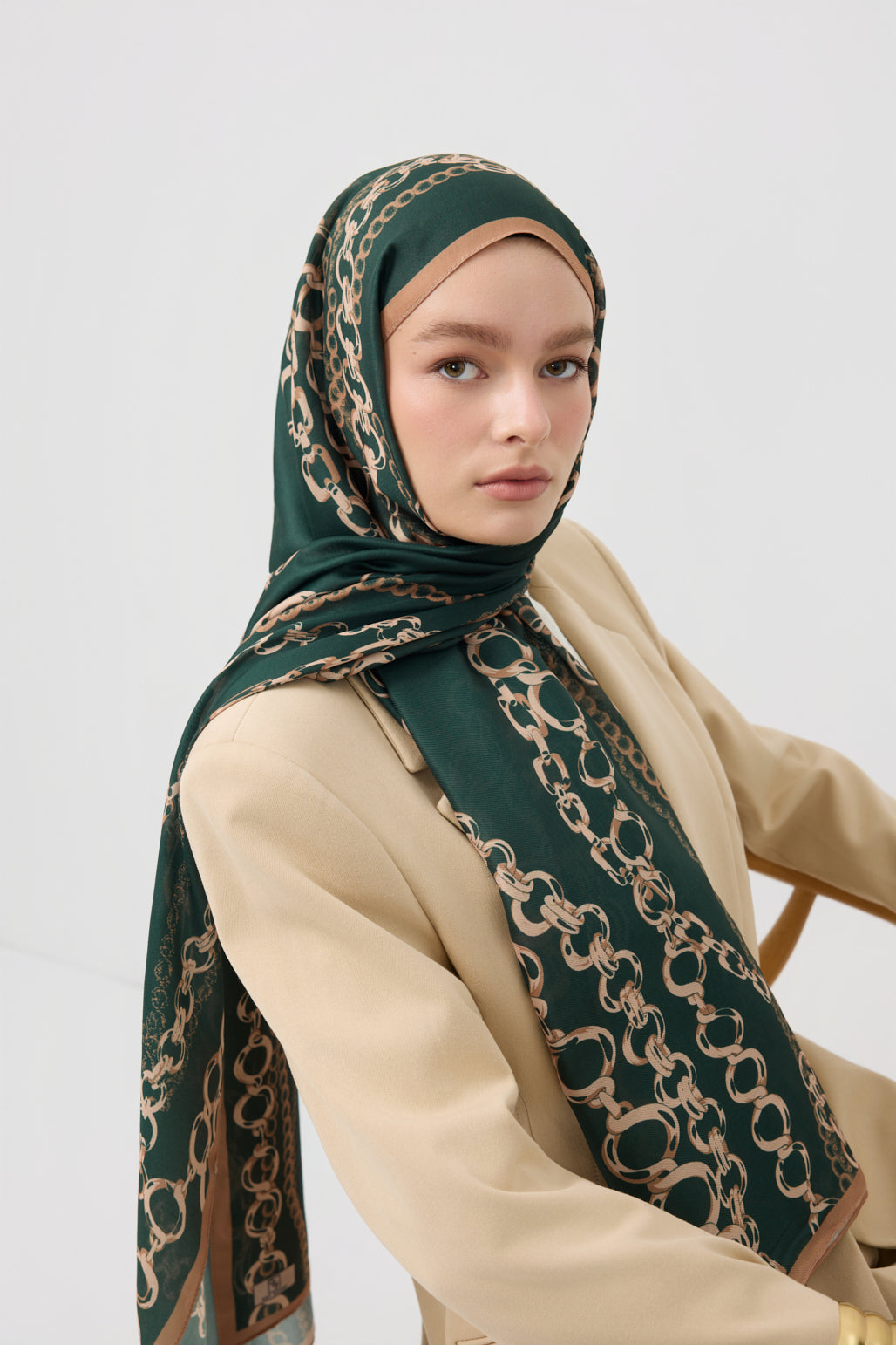 Cotton Twill Şal Loop Line Koyu Yeşil