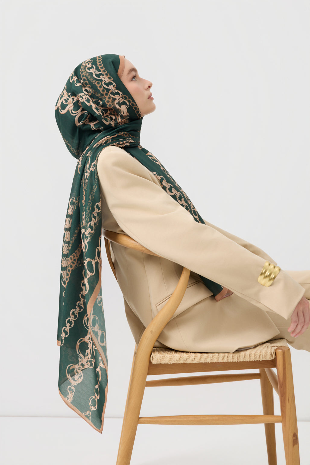 Cotton Twill Şal Loop Line Koyu Yeşil