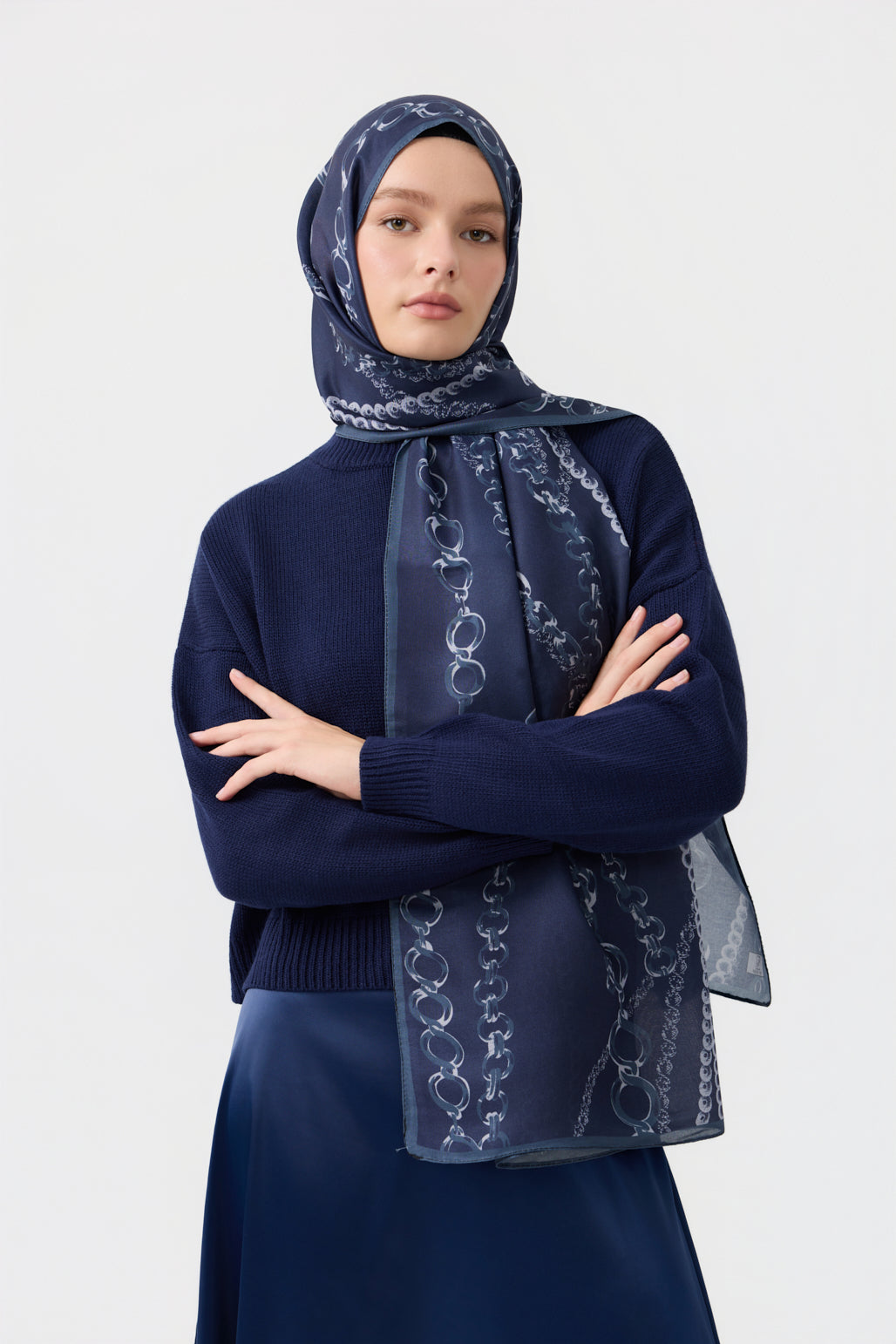 Cotton Twill Şal Loop Line Lacivert