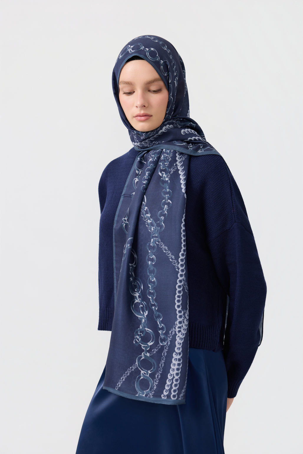 Cotton Twill Şal Loop Line Lacivert