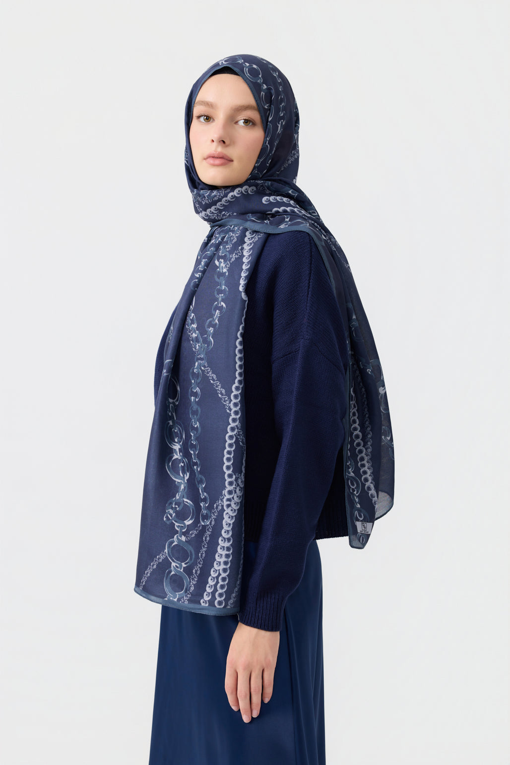 Cotton Twill Şal Loop Line Lacivert