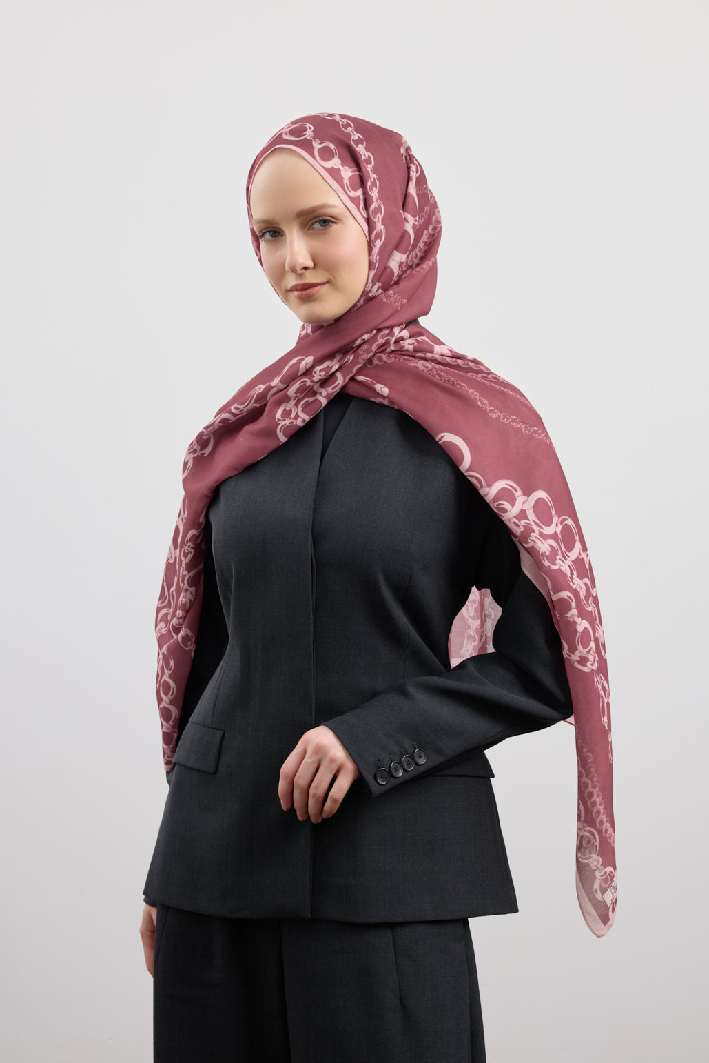 Cotton Twill Şal Loop Line Mürdüm Eriği