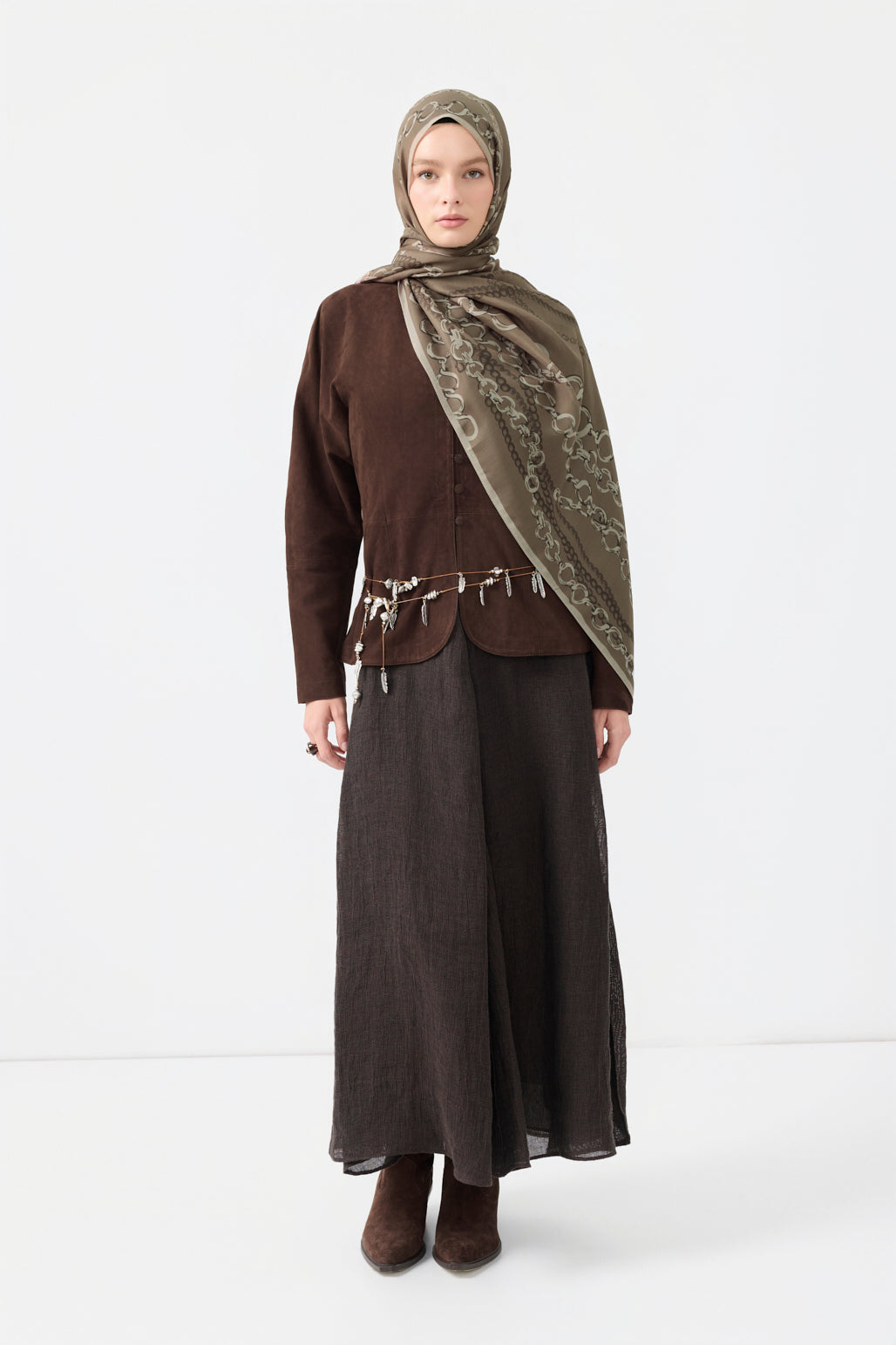 Cotton Twill Şal Loop Line Sütlü Kahve
