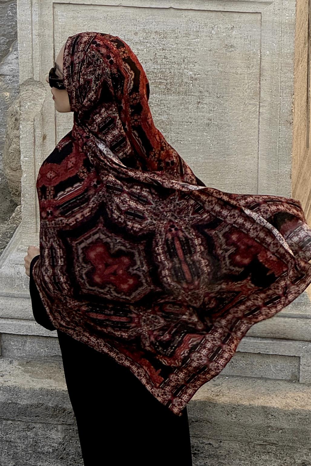 Desenli Şal Bordo Nisha