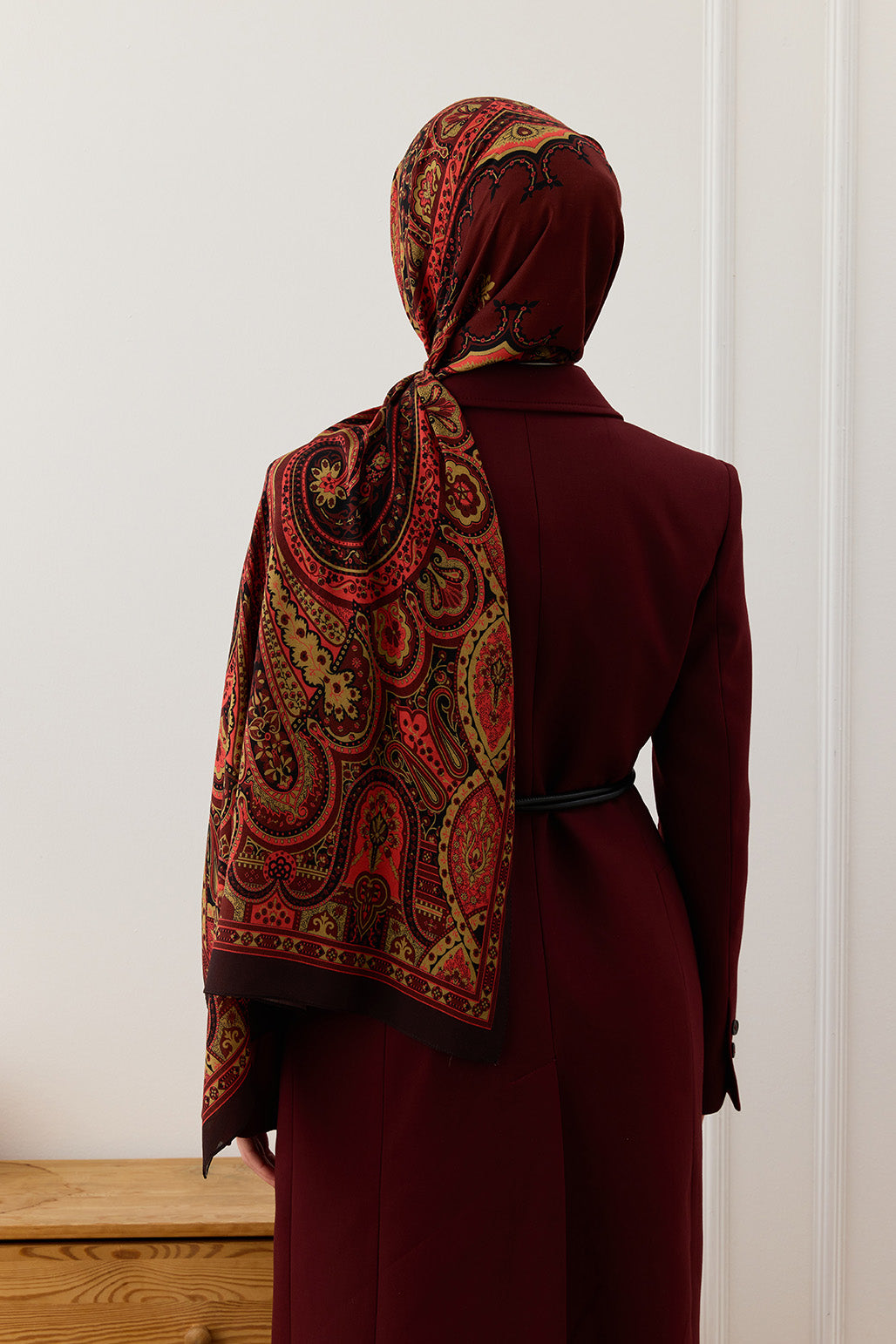 Desenli İpek Viskon Şal Bordo