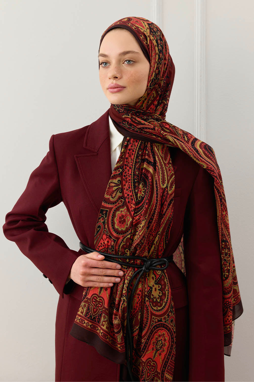 Deluxe Desenli Şal Bordo