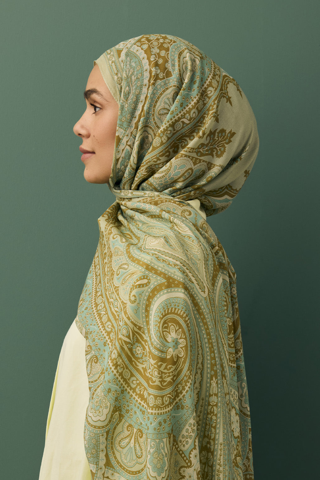 Desenli İpek Viskon Şal Yeşil