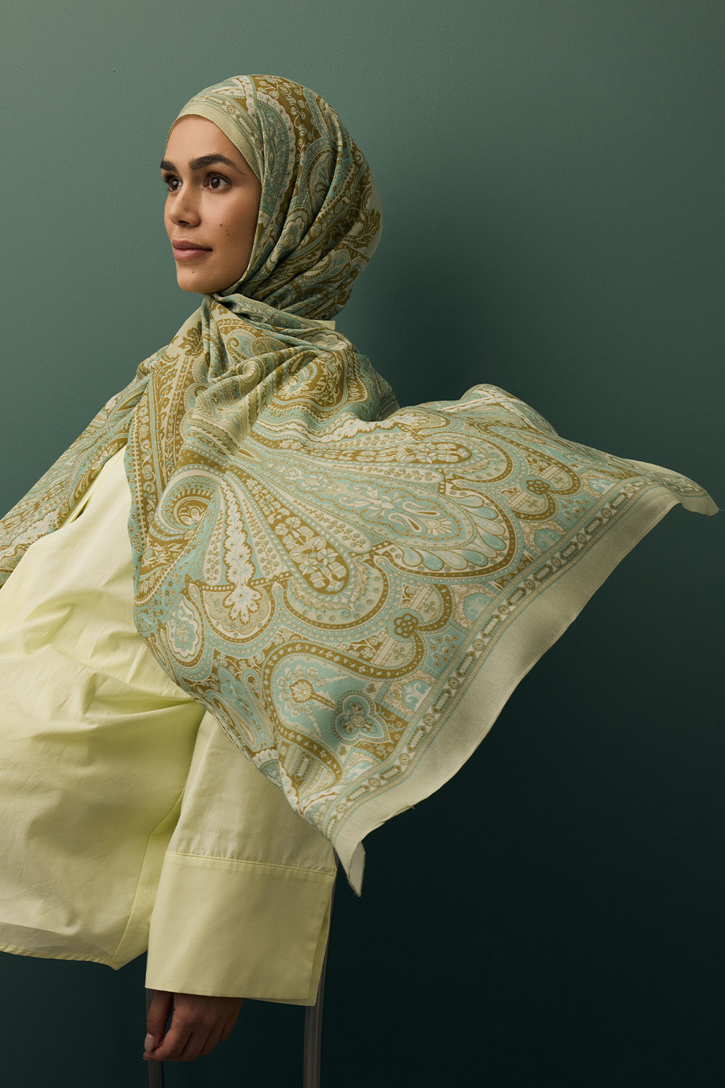 Desenli İpek Viskon Şal Yeşil