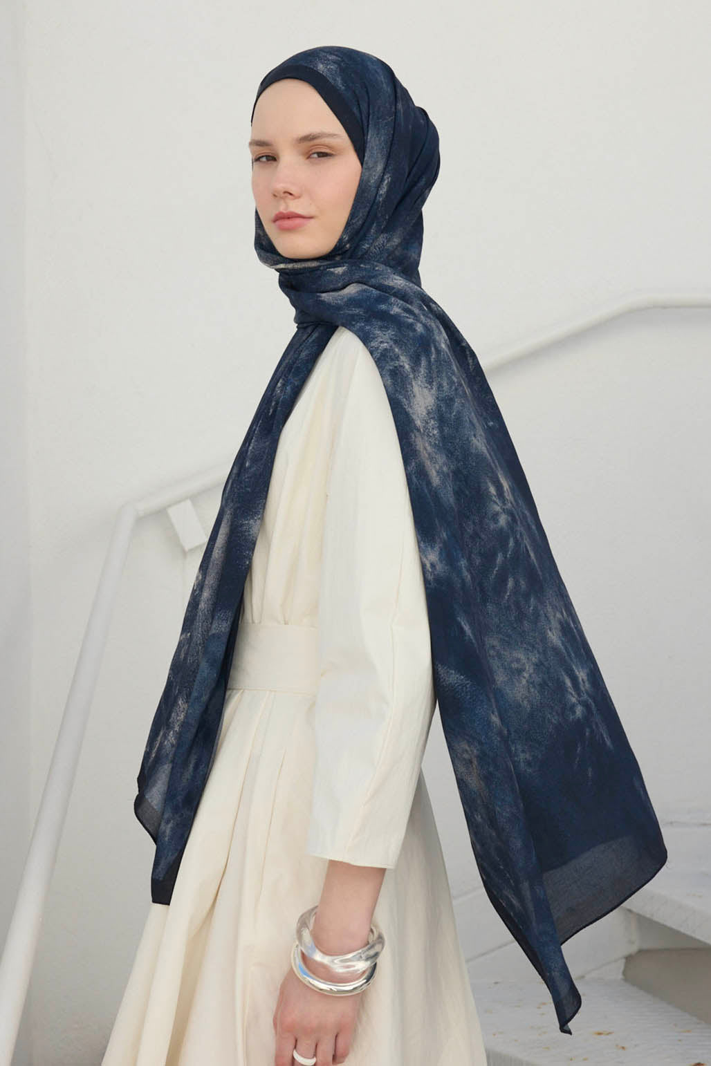 Deluxe Desenli Şal Lacivert