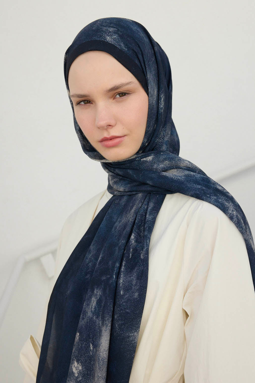 Deluxe Desenli Şal Lacivert