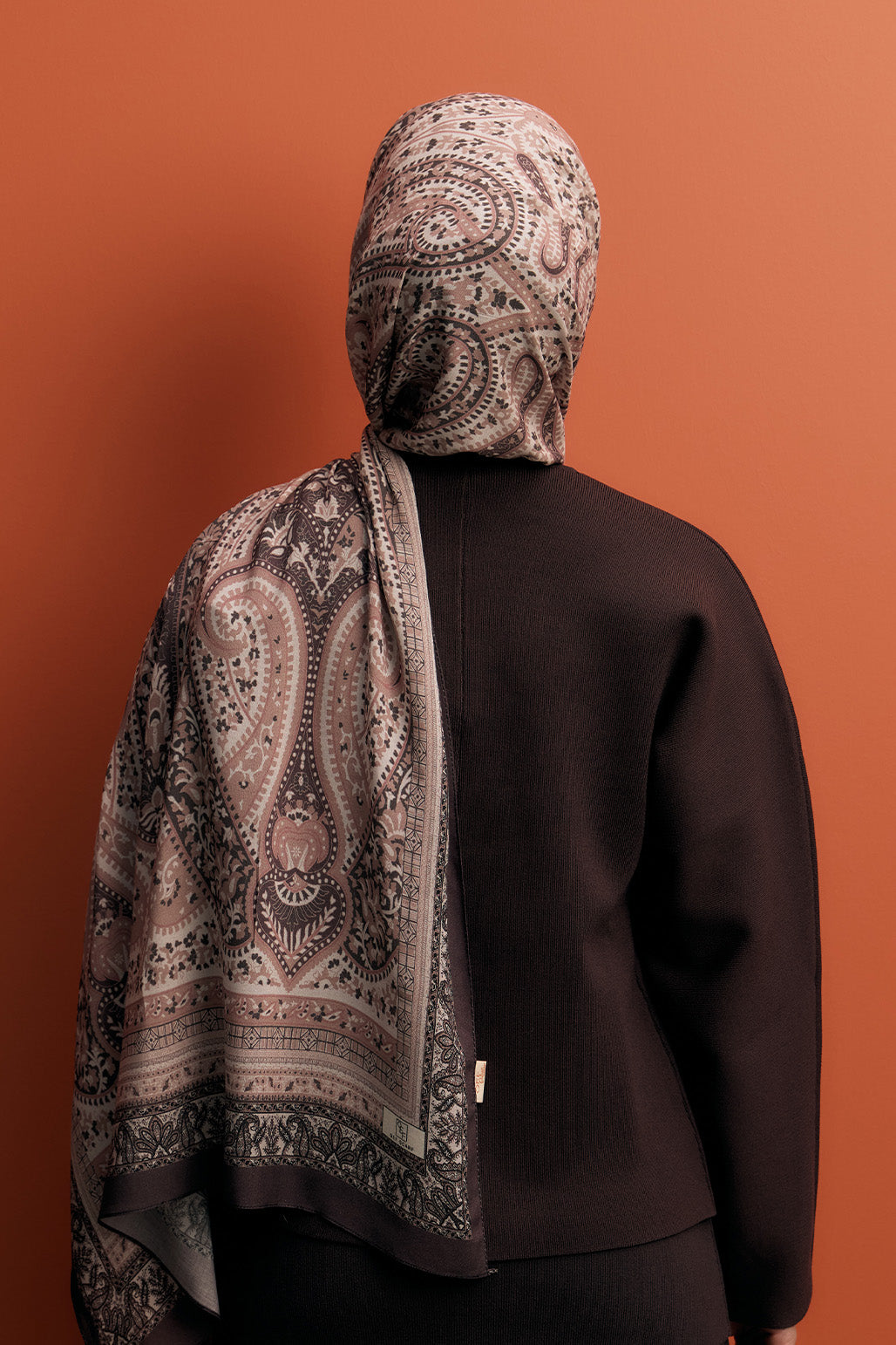 Desenli İpek Viskon Şal Soft Kahve