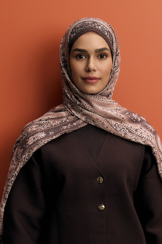 Desenli İpek Viskon Şal Soft Kahve