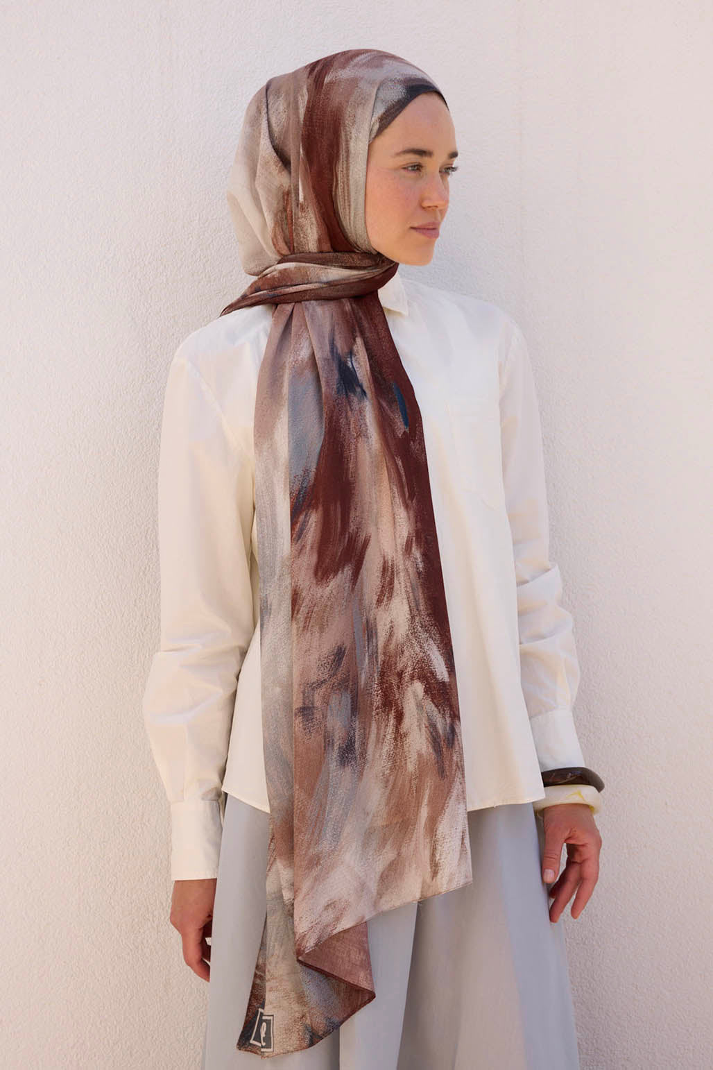 Deluxe Desenli Şal Gri Kahve