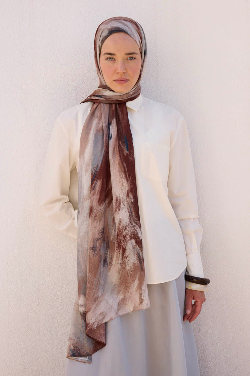 Deluxe Desenli Şal Gri Kahve