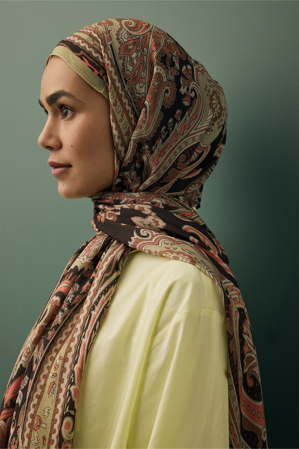 Desenli İpek Viskon Şal Kahve